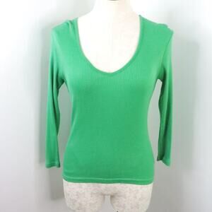 Lilly Pulitzer Women’s S Green Ribbed Pima Cotton Long Sleeve Top